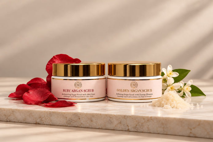 The Argan Scrub Duo sugar scrubs with argan oil